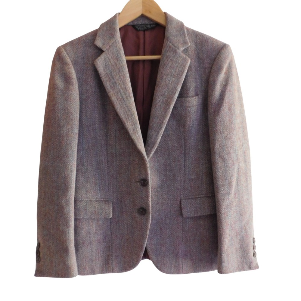 Vintage Womens Harris Tweed Blazer Purple Tweed 2 Button Fully Lined Size Small